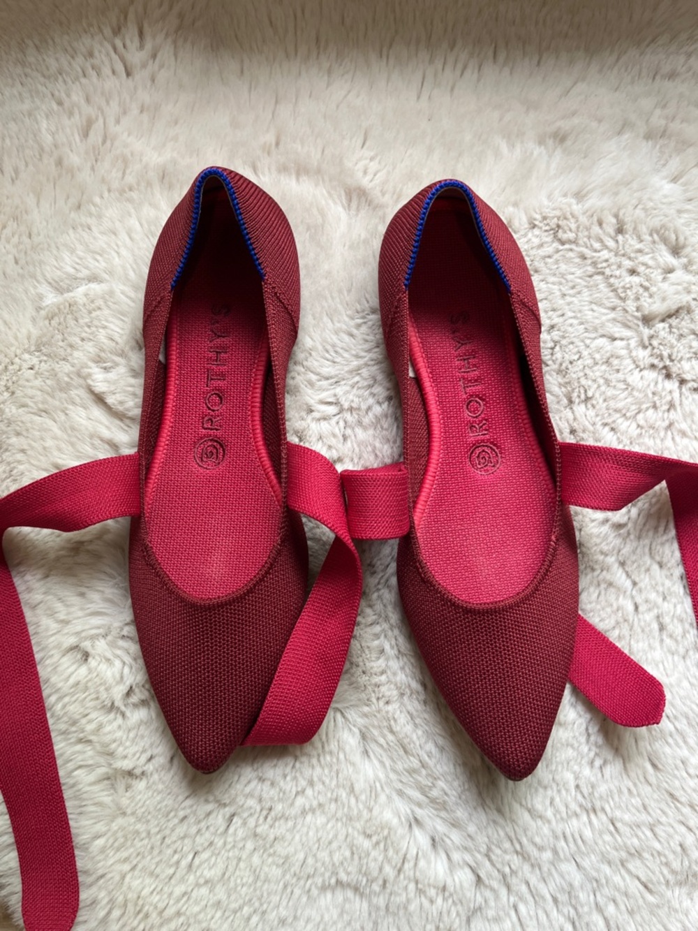 Rothys Cinnamon The Mary Jane Red Bow Point Flats Maroon Ribbon Tie Loafer 8 - Picture 4 of 14